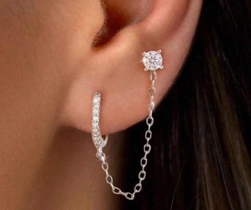 S925 double piercing classic earrings