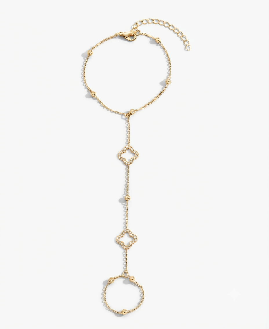Cubic zirconia clover hand chain