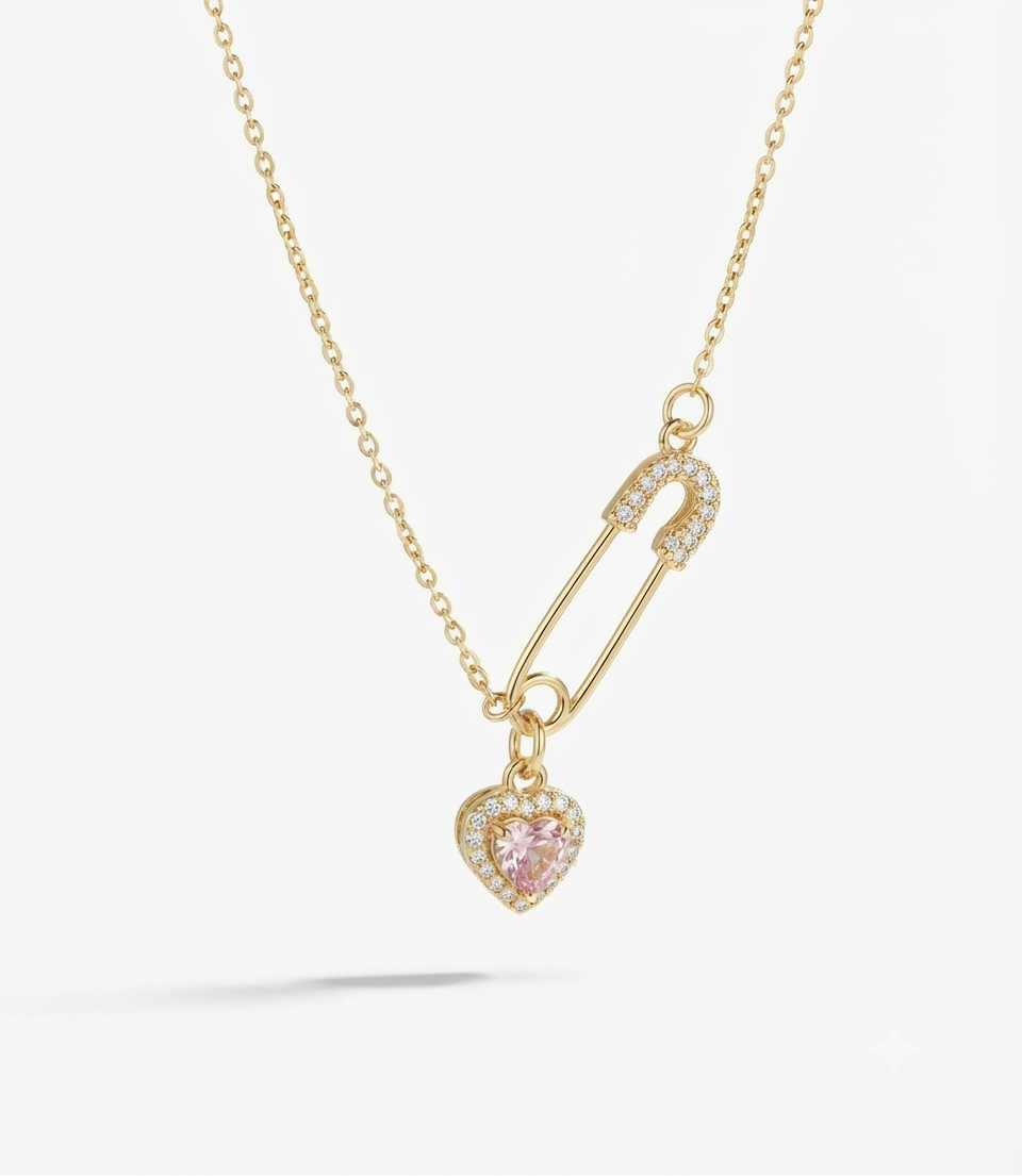 Baby girl safety pin necklace