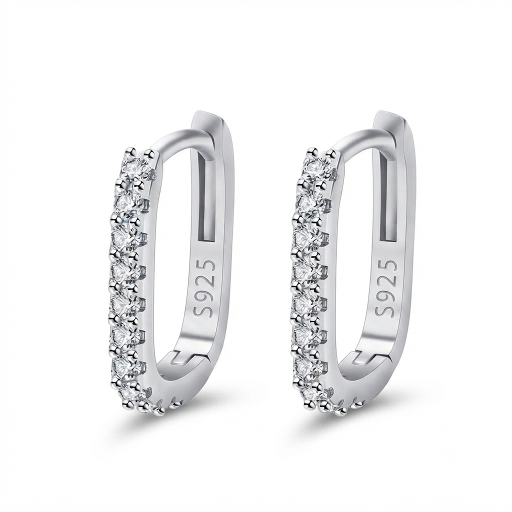 Oval silver earring