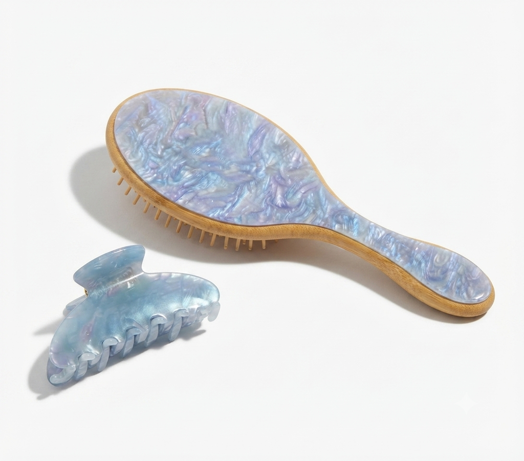 “It-girl” custom rhinestone matching hairbrush & claw clip set (2 pieces) - oval